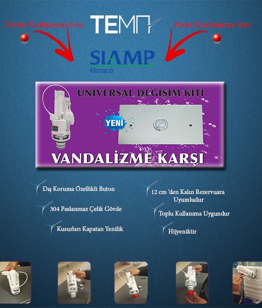 Tüm Gömme Rezervuarlara Uyumlu Üniversal Değişim Kiti ile Artık Kullanılamaz Hale Gelen Gömme Rezervuarlar İçin Duvarları Kırmak Gibi Tadilat Gerektiren Ağır İşlere Gerek Kalmadı. Tuvalet ve Banyoda Kullanılan Gömme Rezervuarın Arızalanması ve İşlevini Yitirmesi Gibi Durumlarda Tüketici Hem Boşaltma